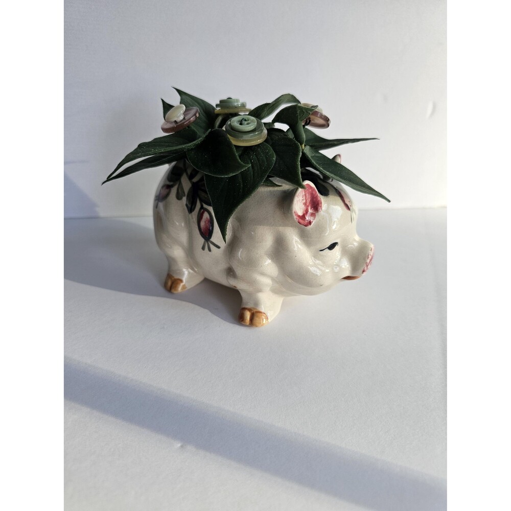 Vintage Button Flower Arrangement in a Pig Planter made in Occupied Japan